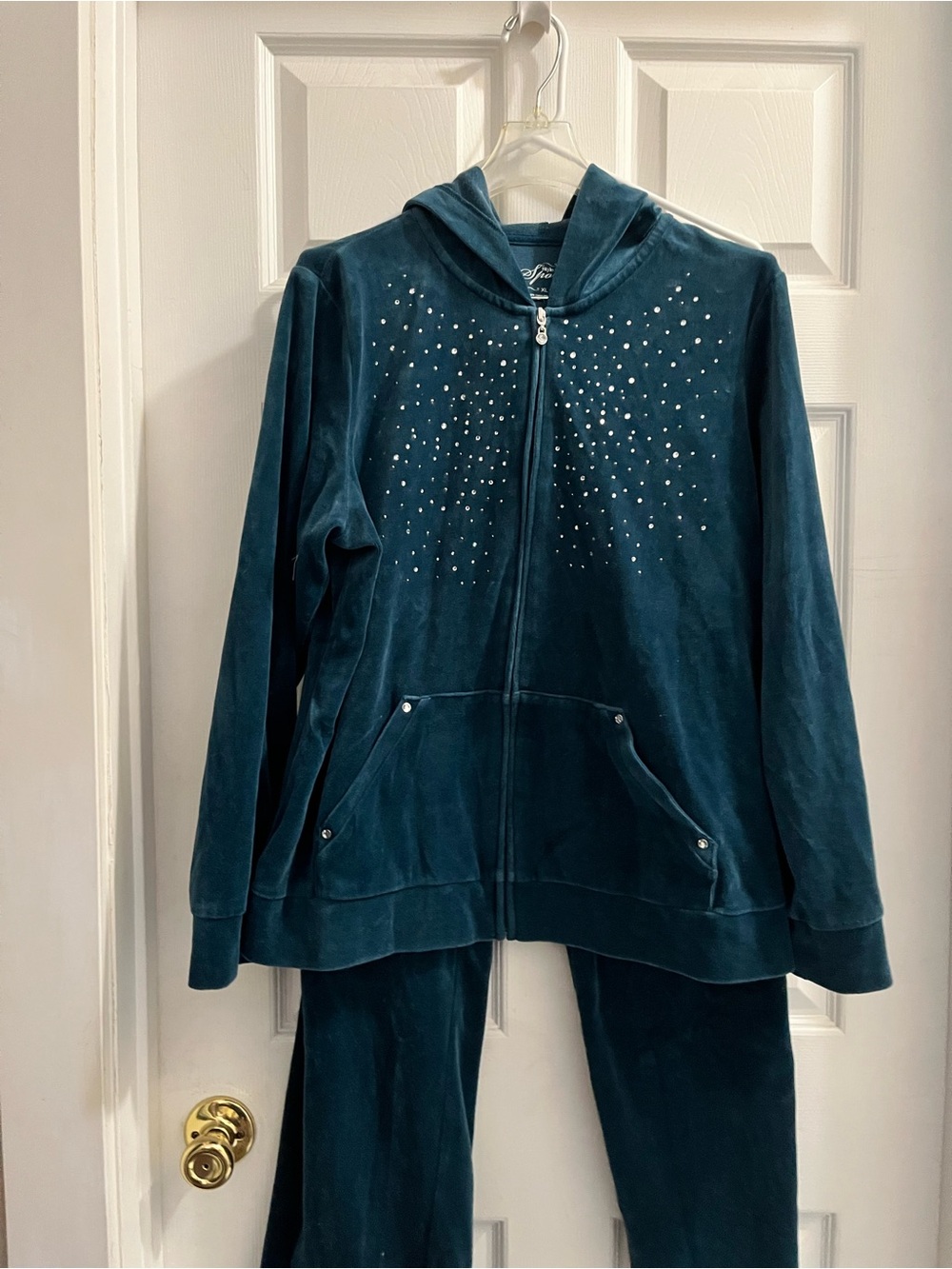 Style & Co Women's zip-up velour hoodie with rhinestone detail. Size XL